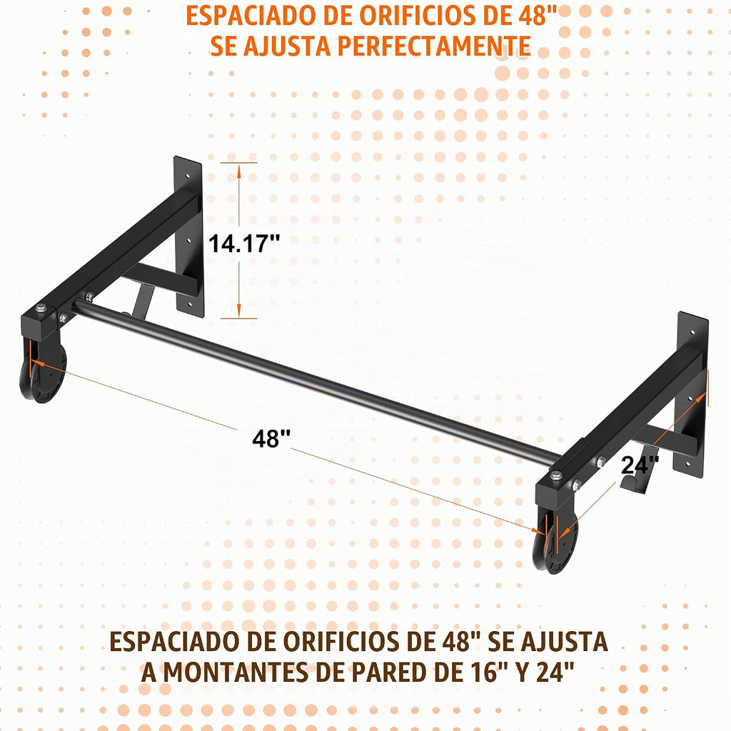 Barra de dominadas montada en la pared con sistema de polea