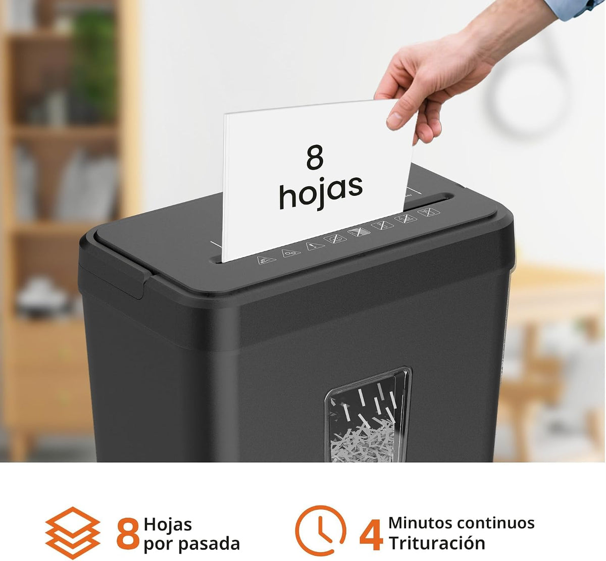 Troqueladora de 8 Hojas, Trituradora de Papel de 4.23 Galones Cortado en Cruz de Alto Nivel de Seguridad P-4 para Hogar y Oficina, Mango Portátil