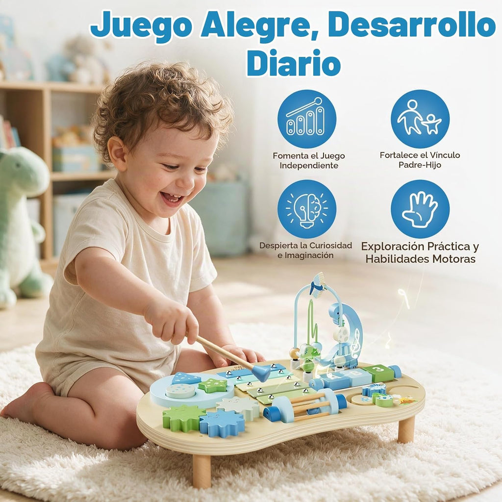 Lehoo Castle Mesa de actividades Montessori de dinosaurio de madera para