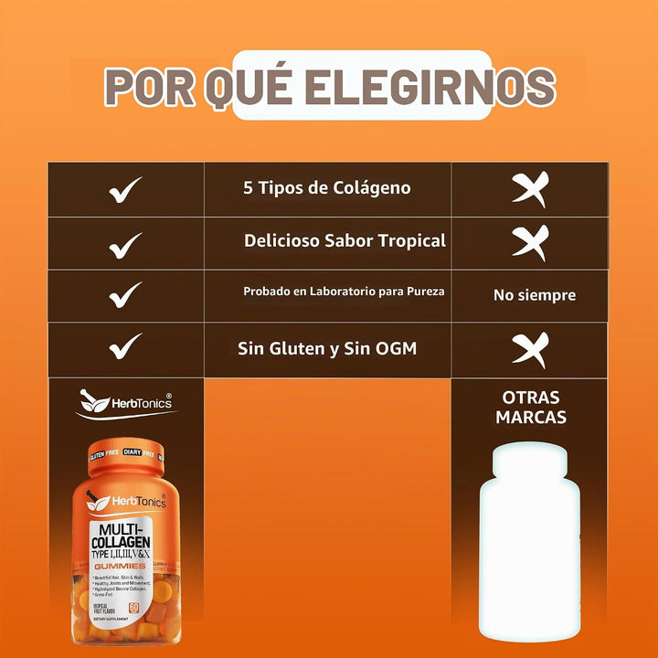 Herbtonics Gomitas de colágeno múltiple con biotina y vitamina C, p...