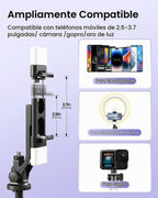 Trípode para selfie stick de 53 pulgadas con luz, soporte mejorado para teléfono celular de 4 patas, trípode para cámara con control remoto inalámbrico recargable y 2 luces de llenado, portátil