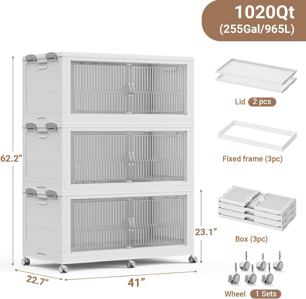 BROVIEW 1020QT - Contenedores apilables extra grandes con tapa, paquete de