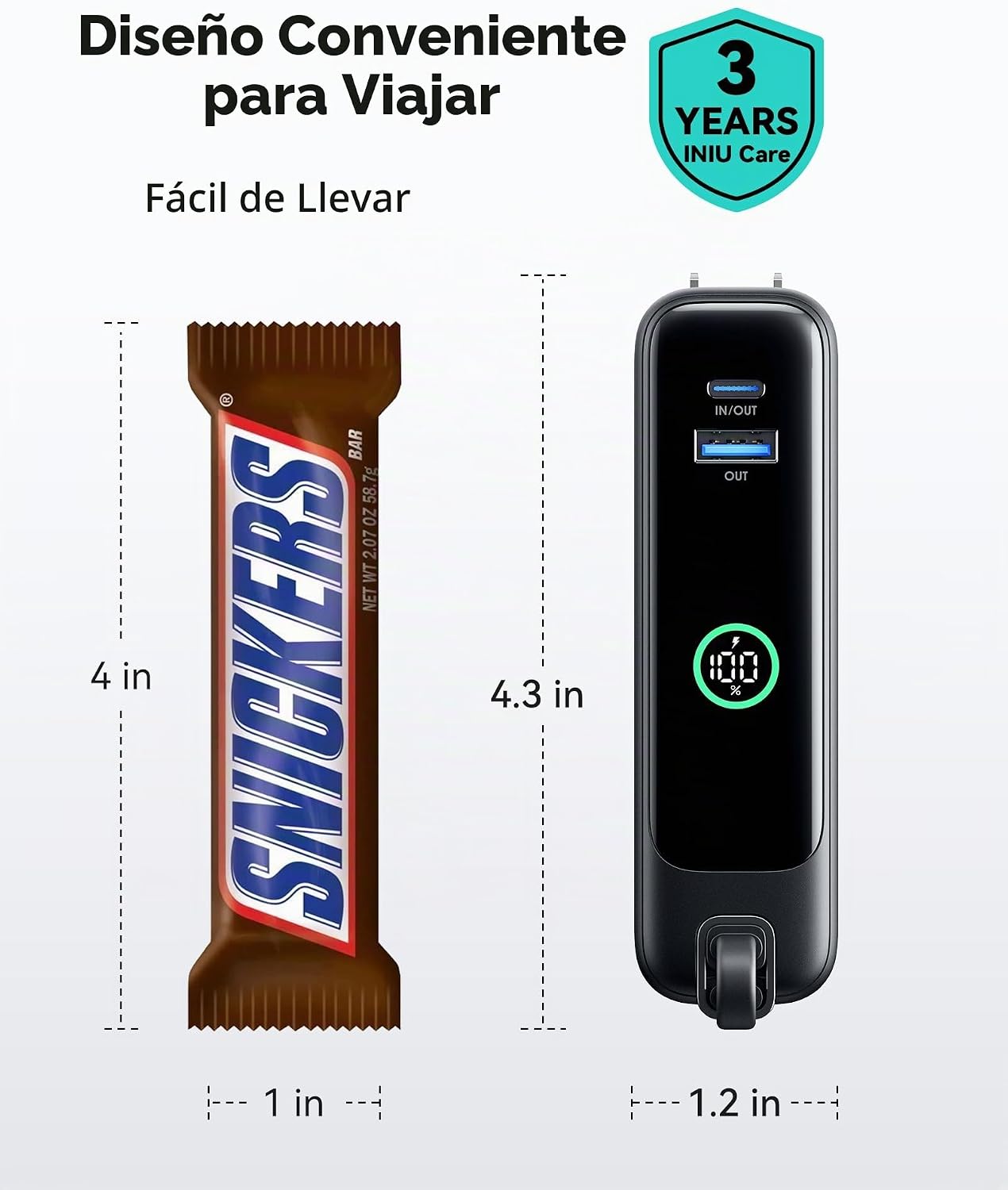 INIU Cargador portátil 3 en 1, pequeño banco de energía de carga rá...