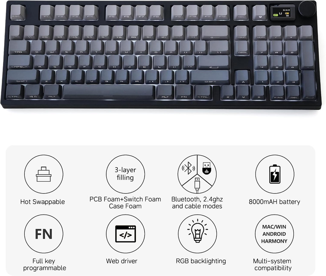 NJ98 Teclado mecánico inalámbrico personalizado con perilla de pant...