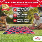 Swooc Games® - Juego Vintage Gigante de Damas y Tres en Raya 2 en 1 con Tapete (3 pies x 3 pies) - Lona 100% Lavable a Máquina - Juegos Gigantes al Aire Libre para Niños - Juego de Patio para Niños