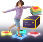 Special Supplies - Piedras LED de gel líquido para niños, bloques de equilibrio cuadrados iluminados, promueven la coordinación, el equilibrio, la fuerza para los niños, goma antideslizante duradera, juego seguro en interiores y exteriores, paquete de 4