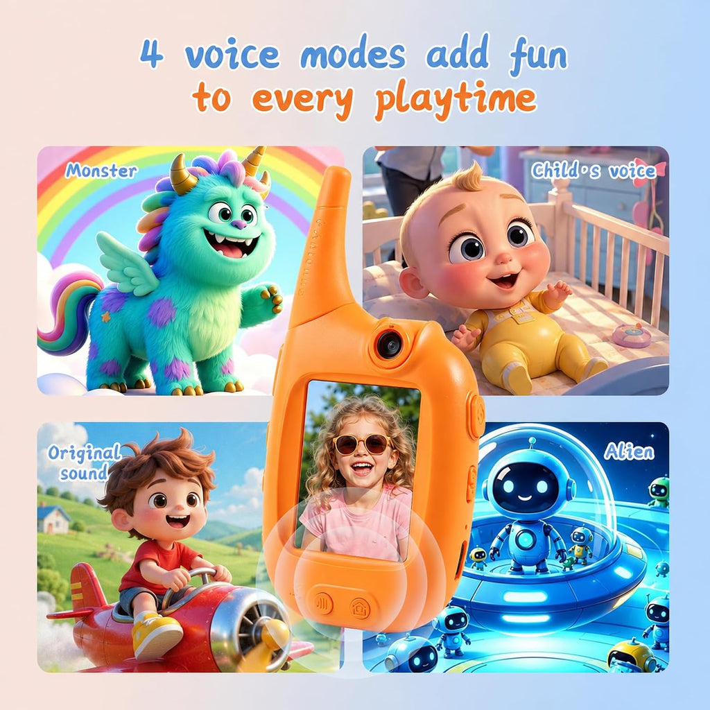 Walkie talkies de video para niños, cámara abatible y linterna, paquete de