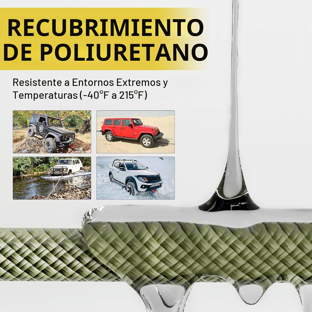 Cuerda de remolque de recuperación cinética de 1-1/8" x 30' (37,480 lbs), con 2 grilletes suaves UHMWPE (40,980 lbs), correa de tracción todoterreno resistente, kit de recuperación de vehículos