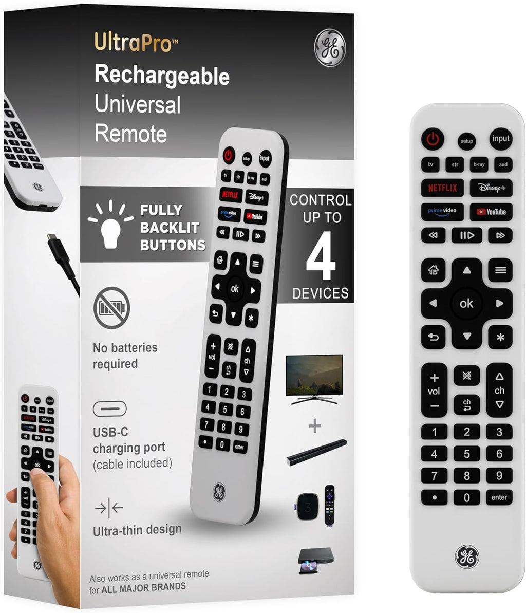 GE Control Remoto Recargable para TV, Control Remoto Universal, Iluminado