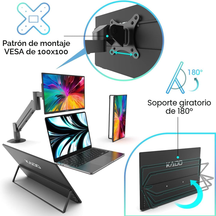 Kado Monitor portátil de 15.6 pulgadas FHD 1080p, carga inversa de...
