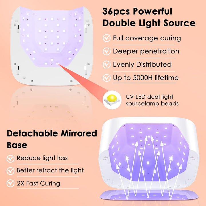 HUITINE - Lámpara de uñas LED UV, inalámbrica, 80 W, recargable, lu...