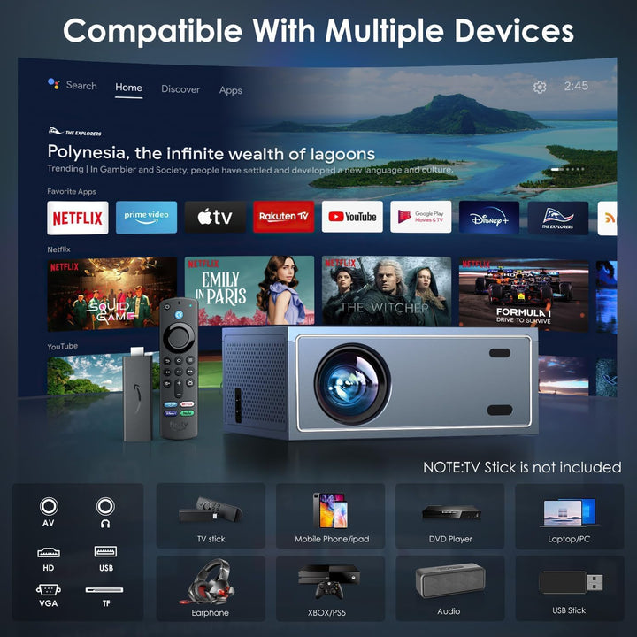 Proyector de soporte 4K con WiFi y Bluetooth, mini proyectores port...
