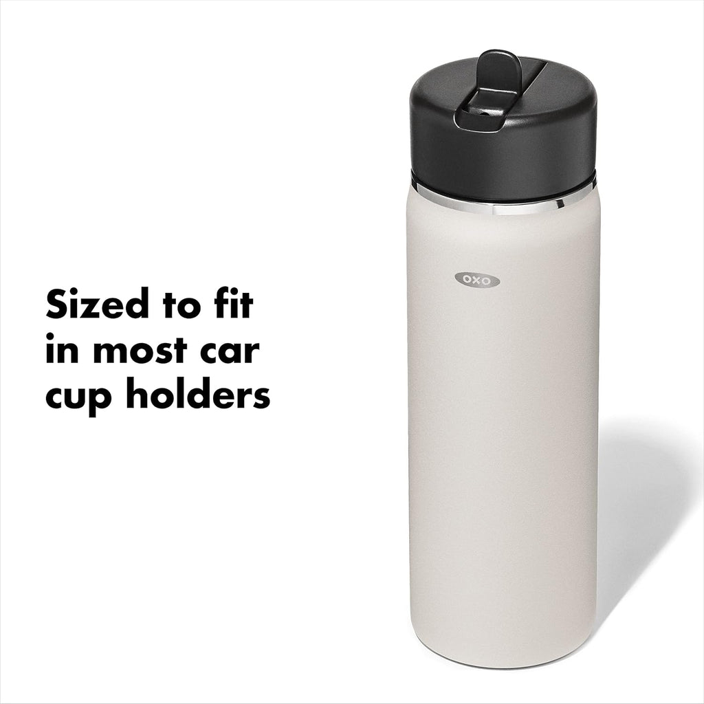OXO Strive - Botella de agua de boca ancha de 20 onzas con tapa con popote, cuarzo