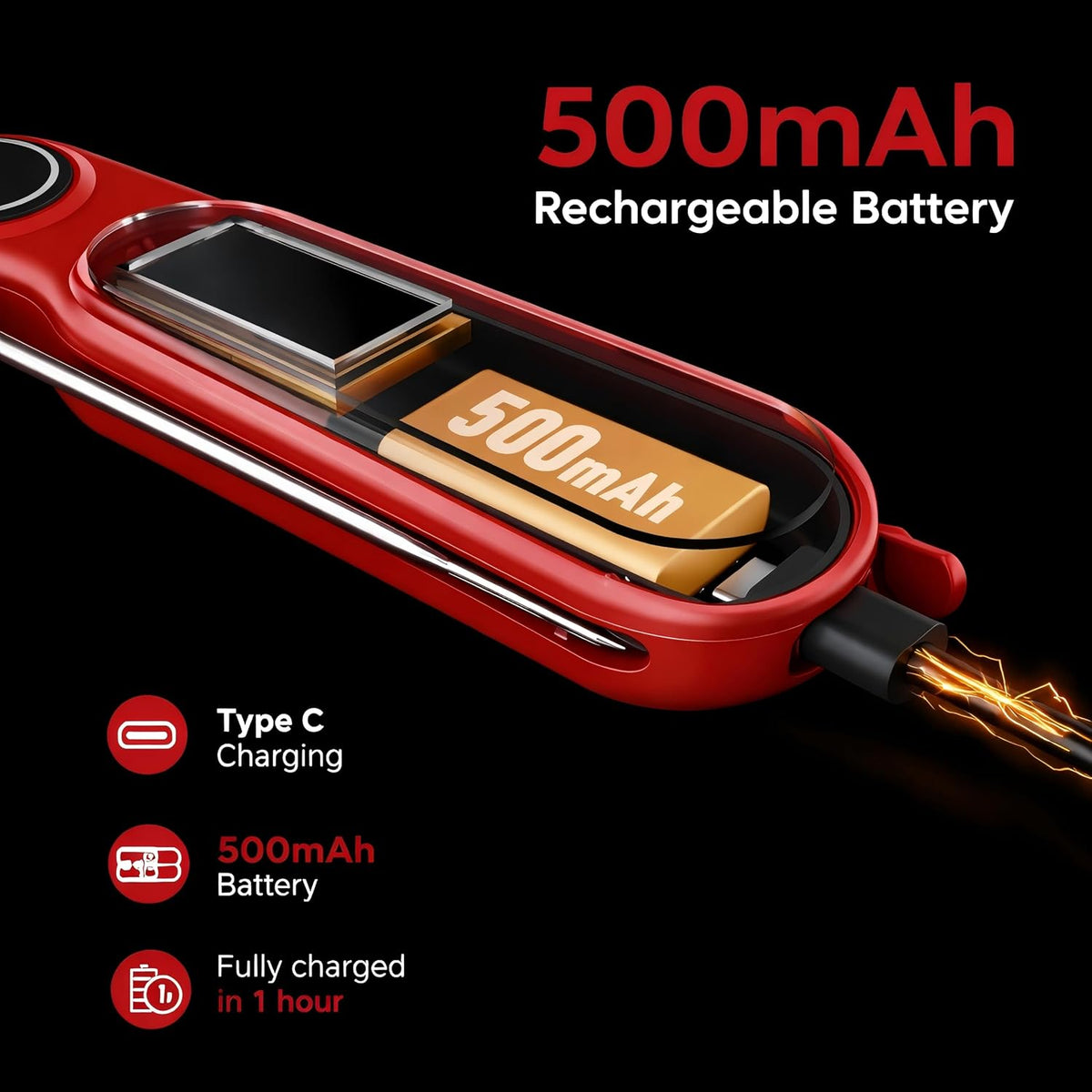 Termómetro digital recargable para carne, GrillBliss USB-C recargable con lectura rápida de 0.5 segundos y precisión de ± 0.5 ℉, pantalla LCD VA, termómetro de cocina para barbacoa
