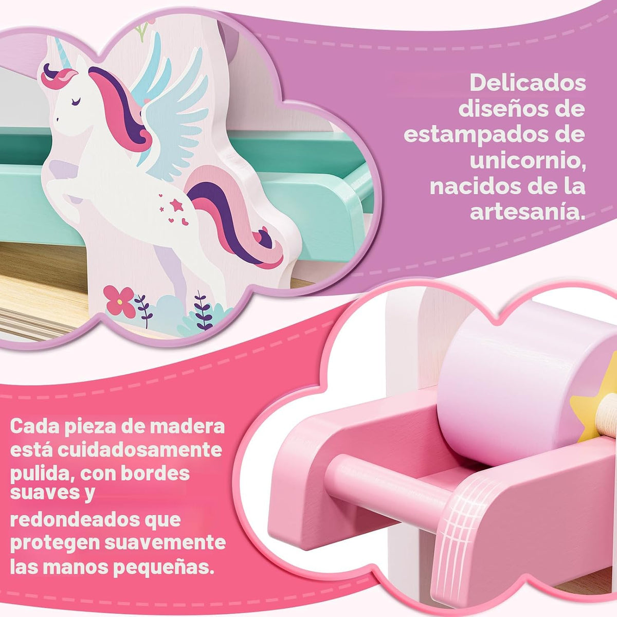 Lehoo Castle Unicorn Wooden Car Ramp Toy para 1 Year Old Girls