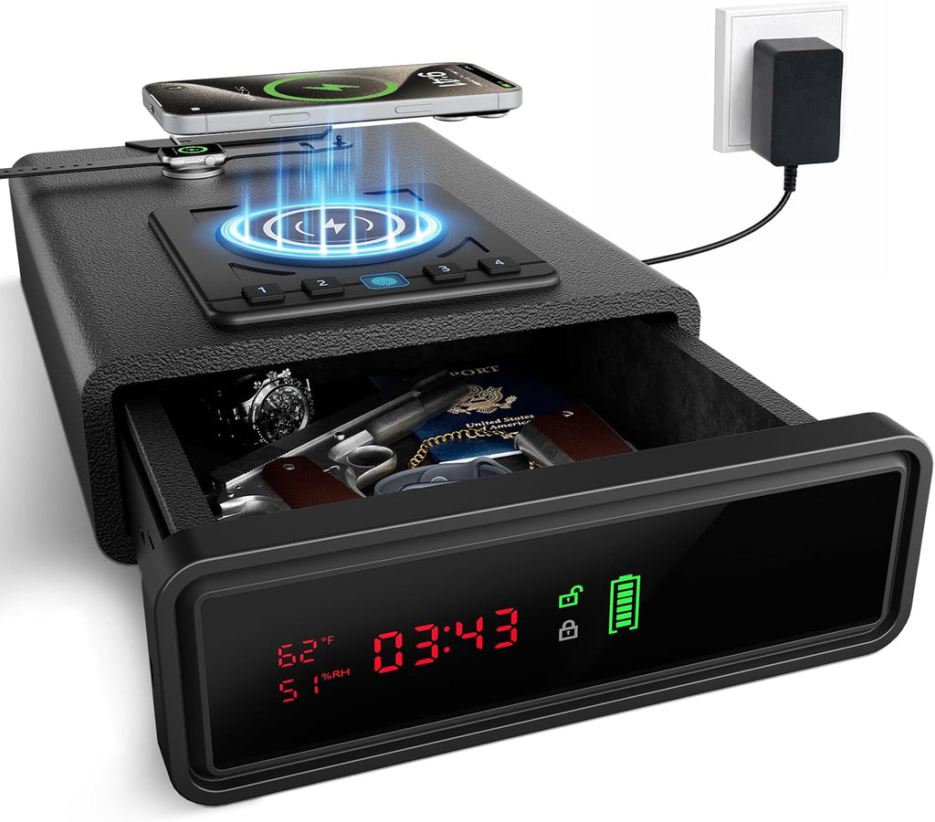 XDeer Caja fuerte biométrica para pistola con carga inalámbrica