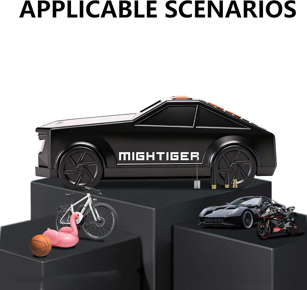 Bomba de aire en forma de automóvil con Bluetooth, 3 baterías de 18...