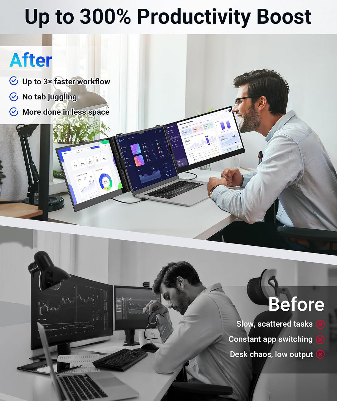 Extensión de pantalla para portátil, monitor triple portátil ultra...