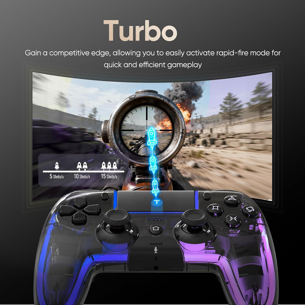 BETMI Controlador Inalámbrico para PS5, Pro/Slim/MAC/PC (Negro Transparente)