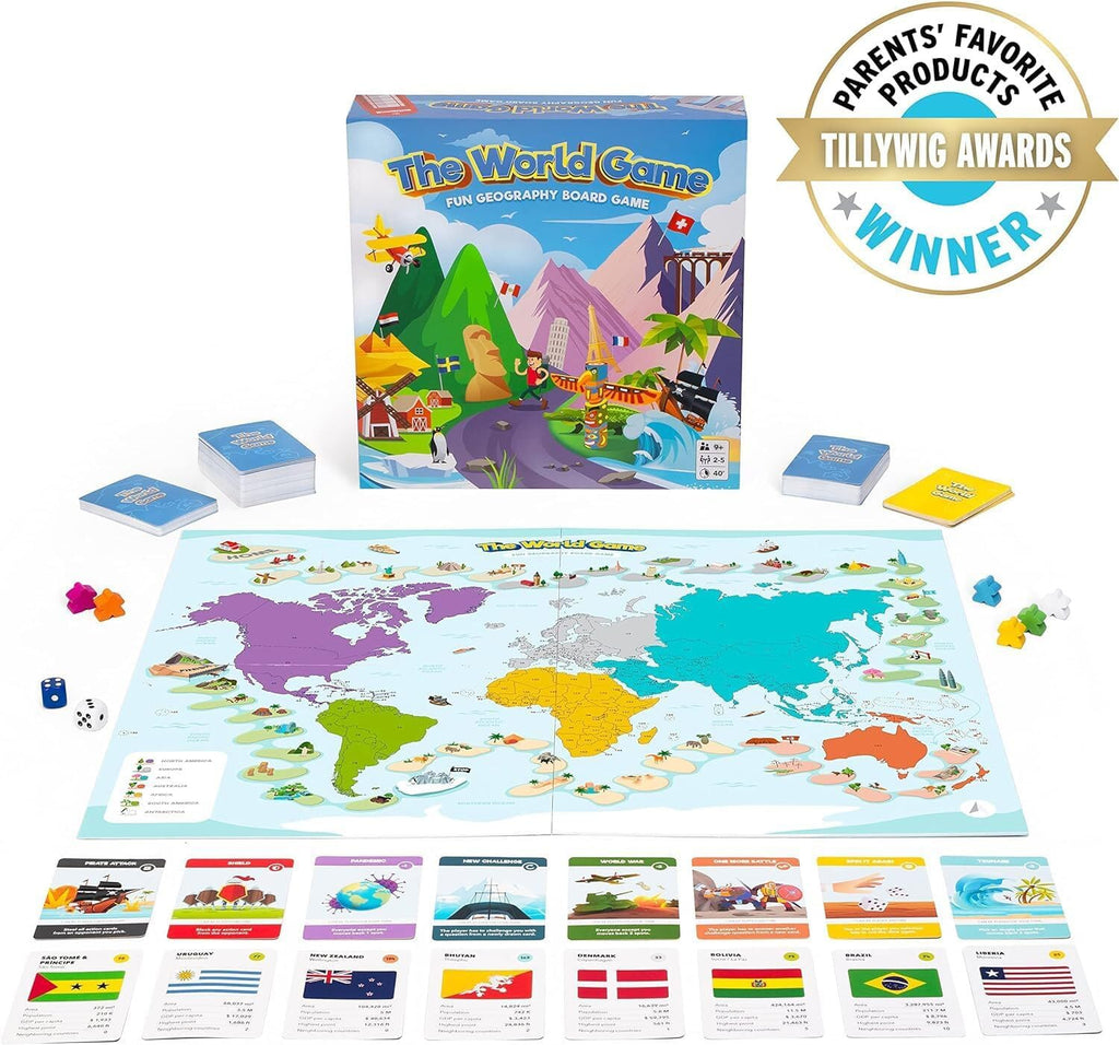 World Game - Fun Geography Board Game - Educational Game para Kids & Adults - Cool Learning Gift Idea para Teenage Boys & Girls, 2-5 Players