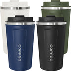 Paquete de 4 tazas de café de viaje de 17 onzas aisladas con tapa, taza de café térmica reutilizable de acero inoxidable para mantener bebidas calientes y frías para automóvil, diario, viajes y regalos, multicolor