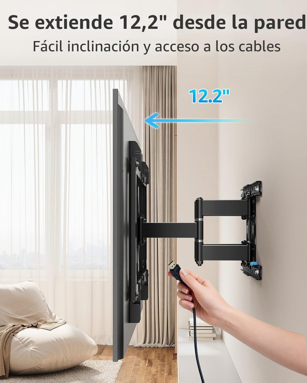 MOUNTUP Soporte de pared para TV ultra delgado para la mayoría de televisores de 37 a 90 pulgadas, soporte delgado de 1.1 pulgadas, soporte de soporte de TV de movimiento completo, brazos articulados giratorios dobles con inclinación, se adapta a pernos d