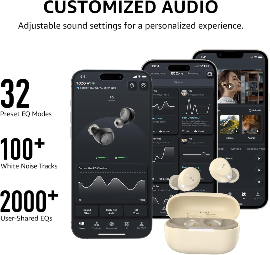 TOZO Auriculares inalámbricos A1 Bluetooth 5.3 de peso ligero en el...