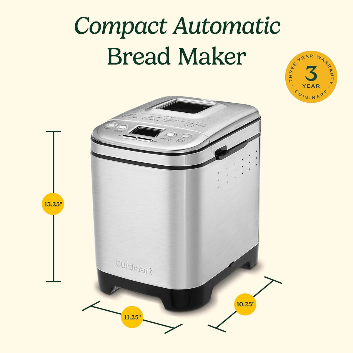 Panificadora Cuisinart, Acero inoxidable, 12 programas, Hasta 2 lb
