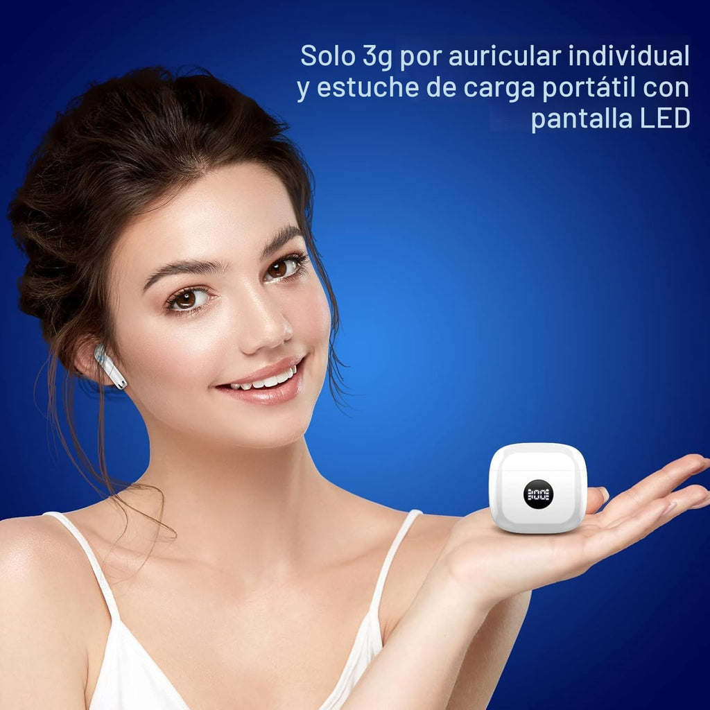 Auriculares inalámbricos Bluetooth 5.4, Auriculares con pantalla LED de energía estéreo 6D, Auriculares Bluetooth intrauriculares con micrófono de cancelación de ruido, Reproducción de 40H, estuche