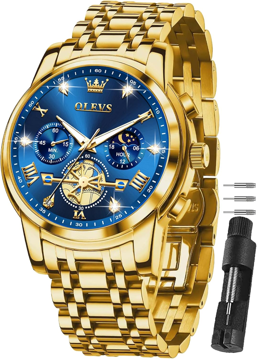 OLEVS Relojes para Hombre Lujo Acero Inoxidable Cara Grande Cronógrafo Vestir
