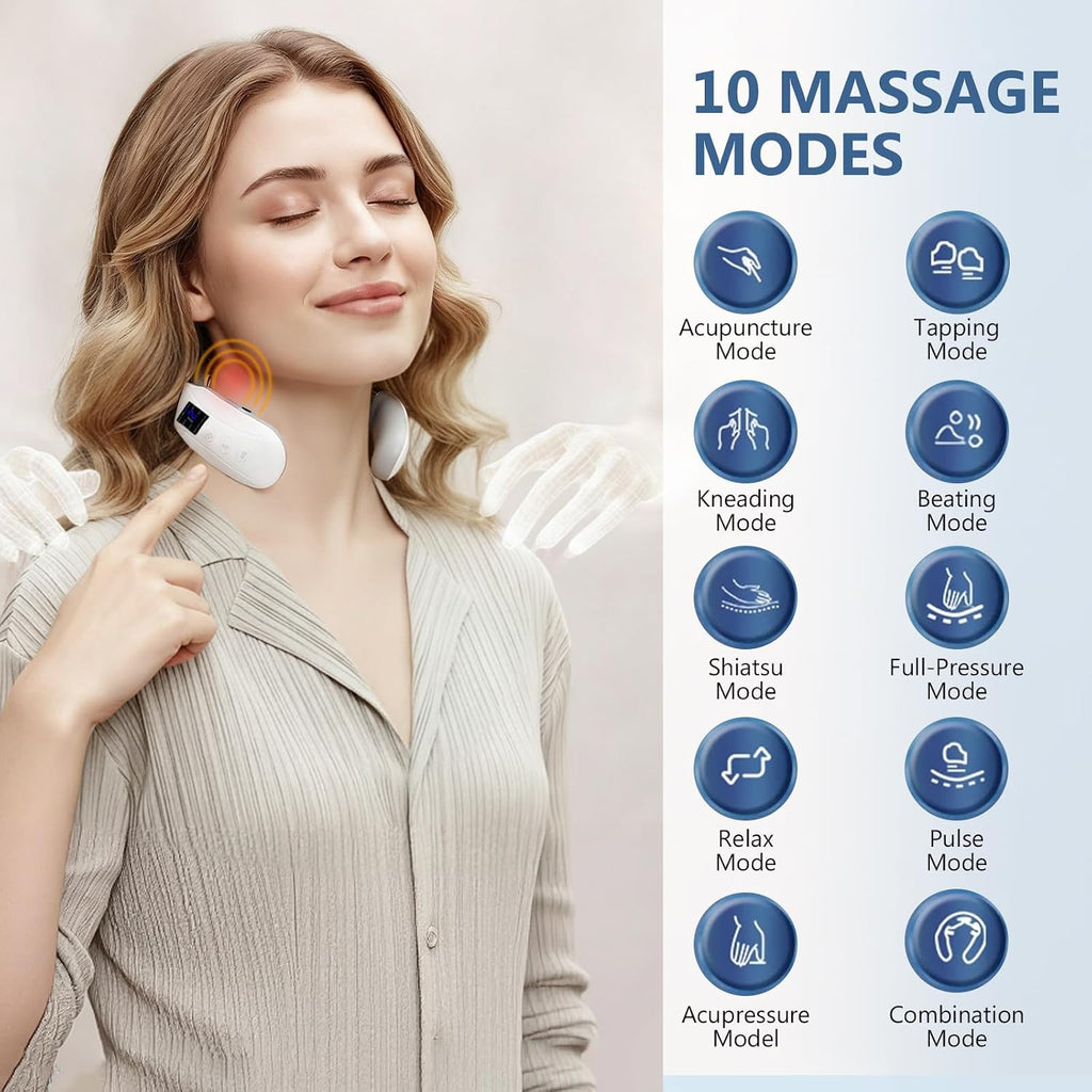 Masajeador de cuello con calor, ultraligero e inalámbrico, mini masajeador inteligente para relajación diaria, cuidado portátil del cuello para el hogar, oficina y viajes