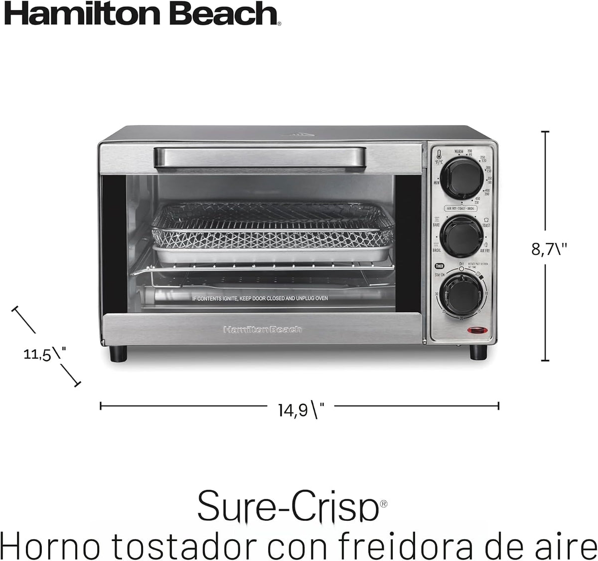 Hamilton Beach Combo de horno tostador y freidora de aire para encimera de