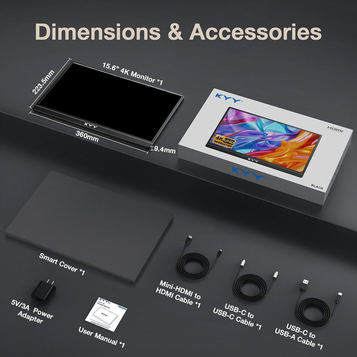 KYY Monitor portátil 4K \u2013 Pantalla de viaje UHD IPS de 15.6 pu...