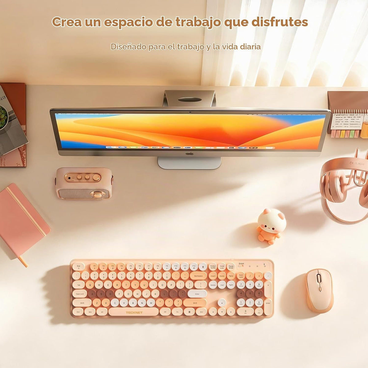TECKNET Teclado y Mouse Inalámbricos Coloridos Combo, Bluetooth Dua...