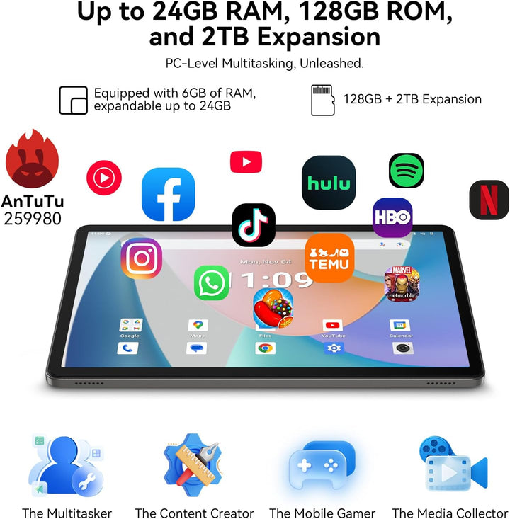 Tablet de 11 pulgadas, Android 16 Tablet con Gemini AI, 24 (6+128)...