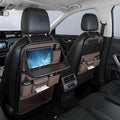 Paquete de 2 organizadores universales plegables para asiento trasero de automóvil con bandeja de mesa, protector de asiento de automóvil con soporte para teléfono para pantalla táctil, alfombrillas de cuero de primera calidad con bolsillos de