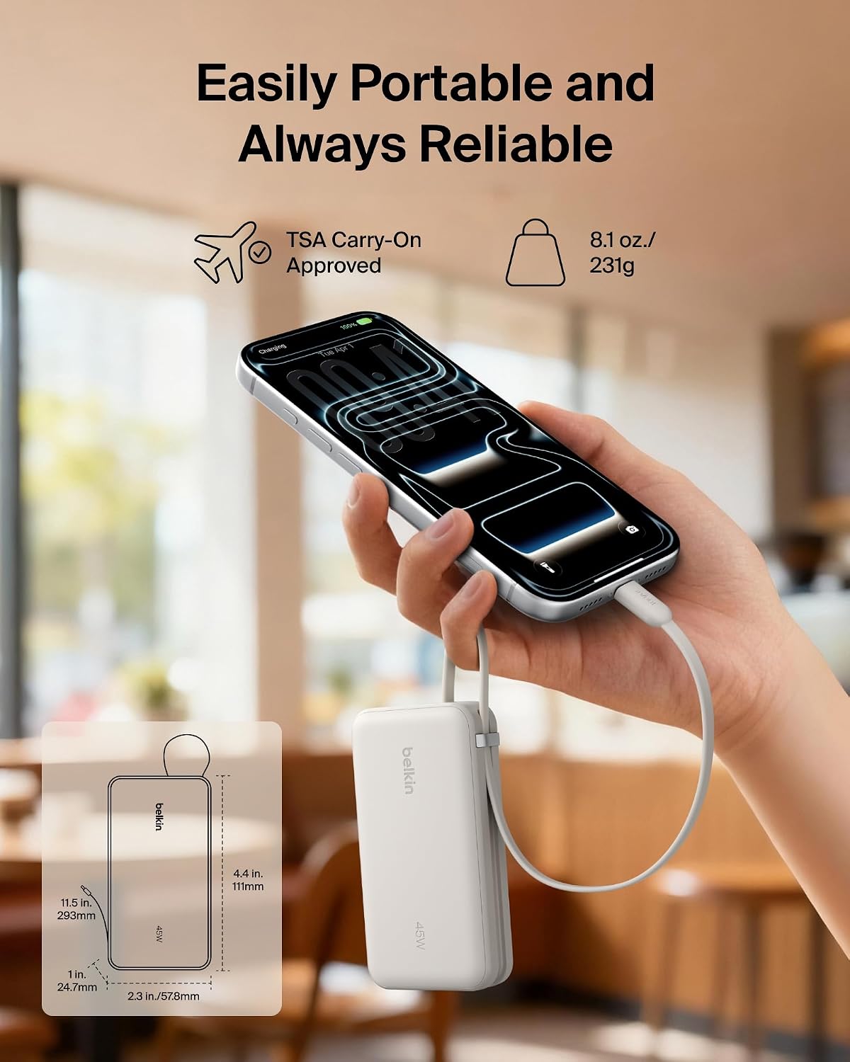 Belkin Banco de energía con cargador portátil de 10000 mAh y 45 W c...
