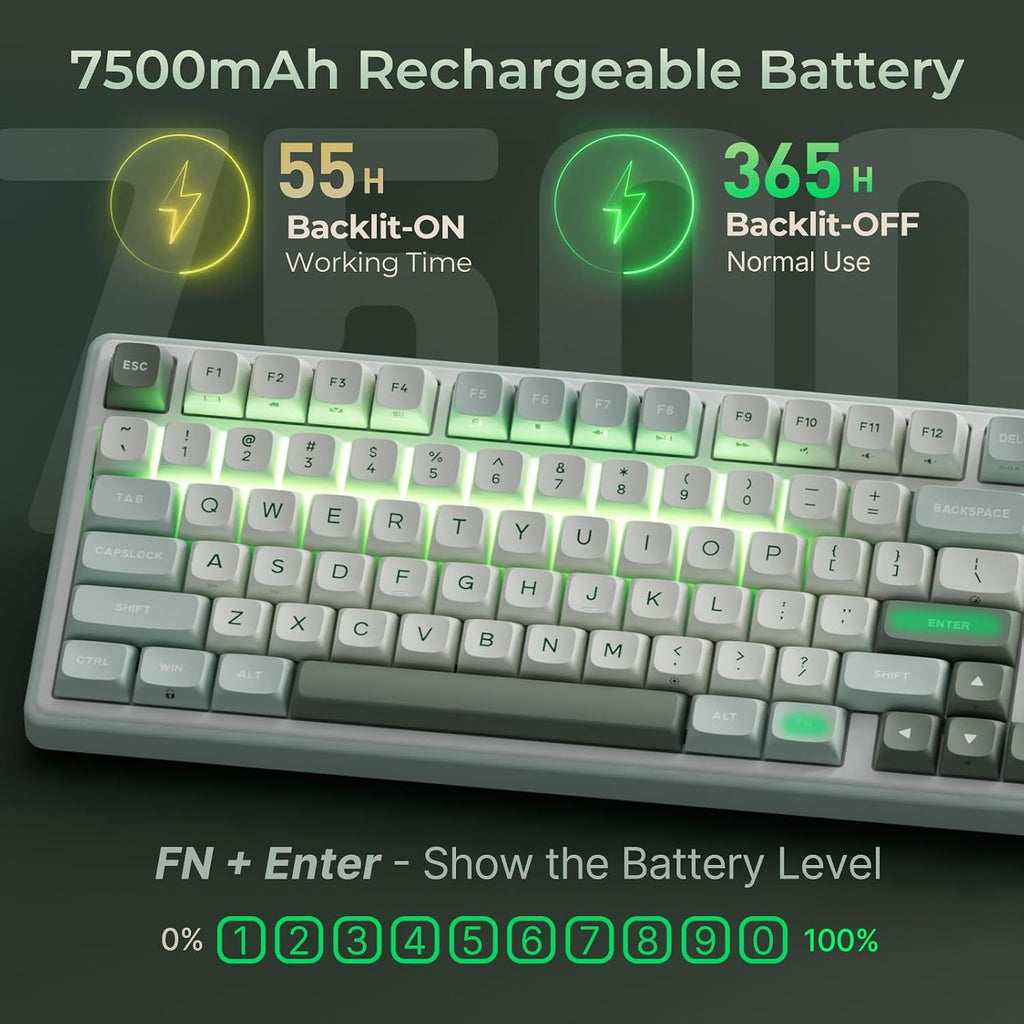 RK ROYAL KLUDGE R98 Pro - Teclado mecánico inalámbrico, teclado cremoso Bluetooth/2.4GHz/RGB con cable para juegos con teclado numérico y perilla, teclas PBT de perfil MDA, interruptor táctil intercambiable en caliente, cian