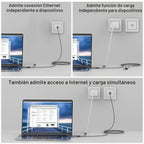 Cable USB-C a Ethernet y carga de 60 W de 6.6 pies, PD USB-C y LAN Gigabit 2