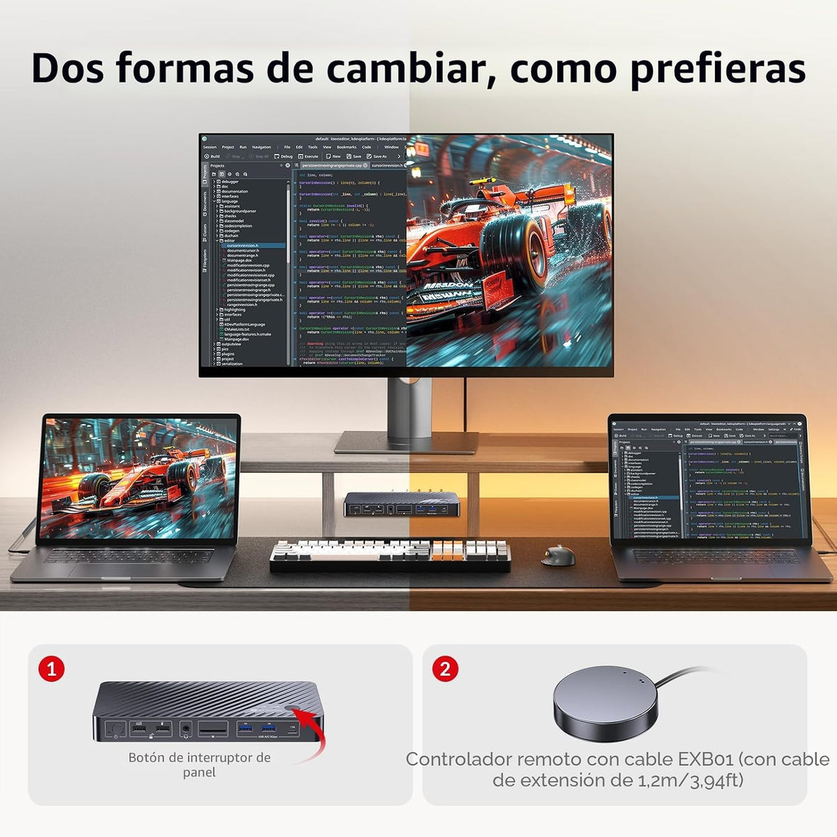 Estación de acoplamiento del interruptor KVM del acceso AV 2 monitores 2