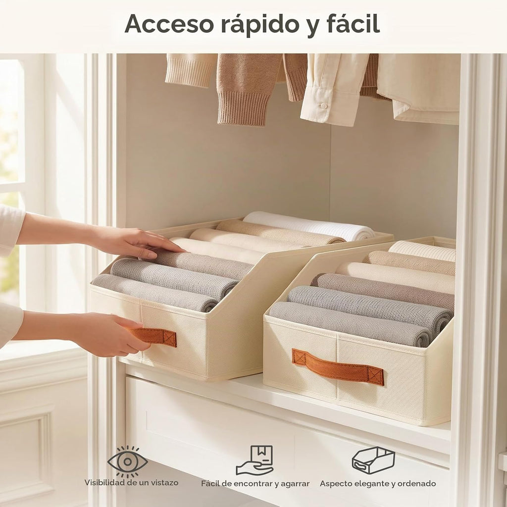 Contenedores de almacenamiento de tela para organizar, paquete de 6 cajas de almacenamiento grandes trapezoidales plegables con asa frontal, organizadores de armario y almacenamiento para