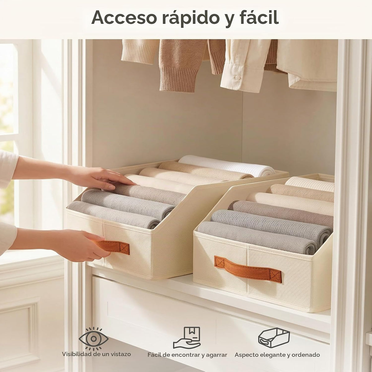 Contenedores de almacenamiento de tela para organizar, paquete de 6 cajas de almacenamiento grandes trapezoidales plegables con asa frontal, organizadores de armario y almacenamiento para