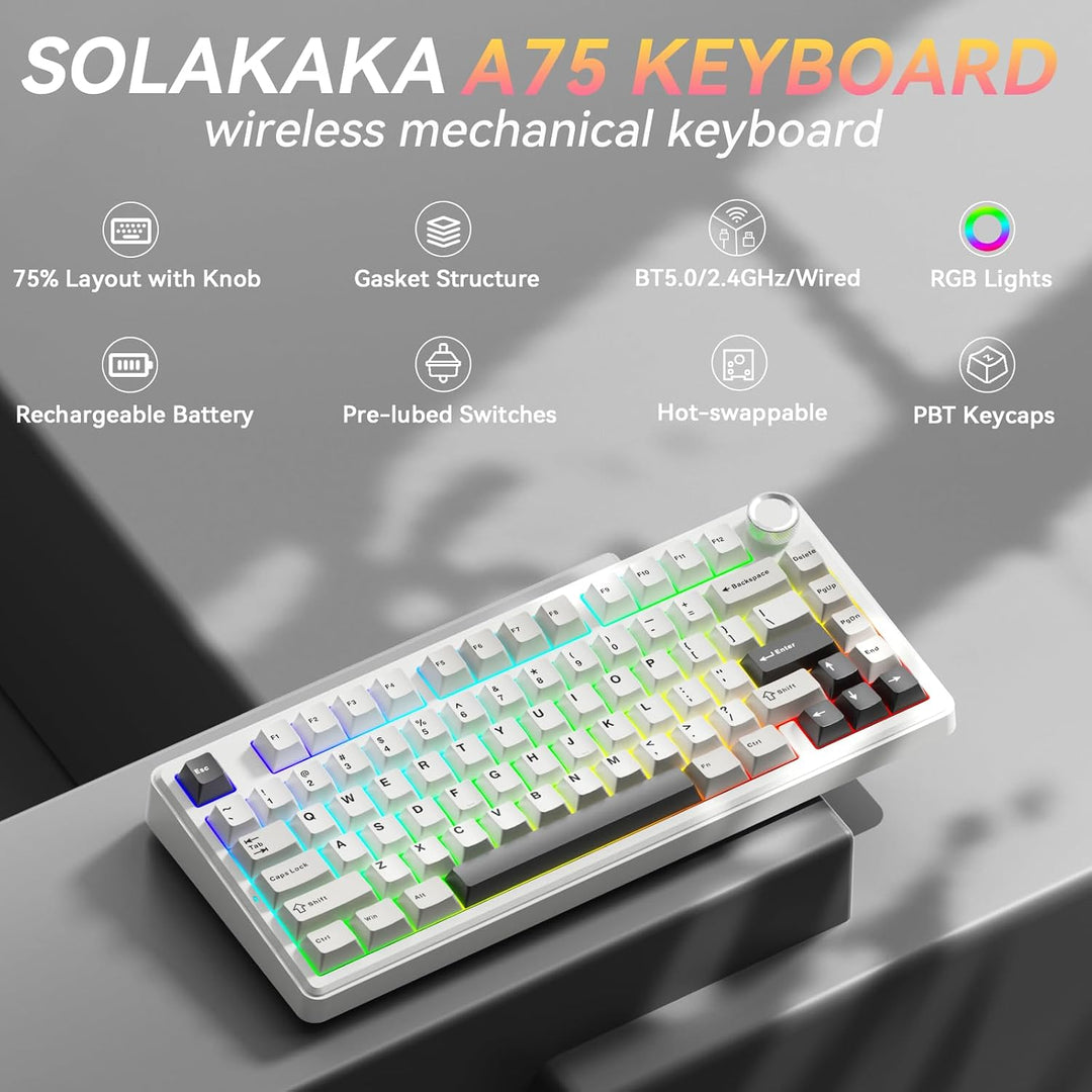 SOLAKAKA Teclado mecánico inalámbrico A75 75%, teclado para juegos...