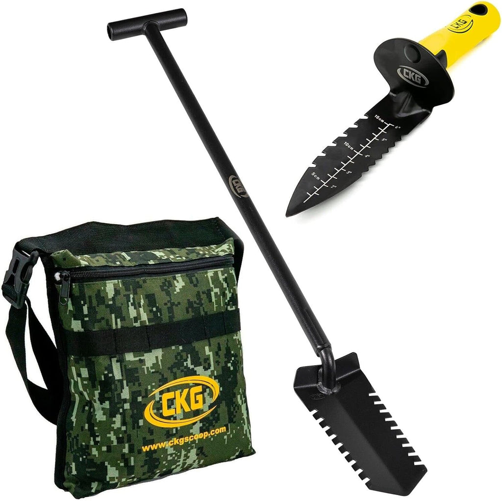 Pala para Detección de Metales, Pala de Doble Borde Serrado de Alta Resistencia - Cuchillo de Excavación para Jardinería, Caza, Camping, Plantación y Bolso de Almacenamiento para Tesoros, Juego