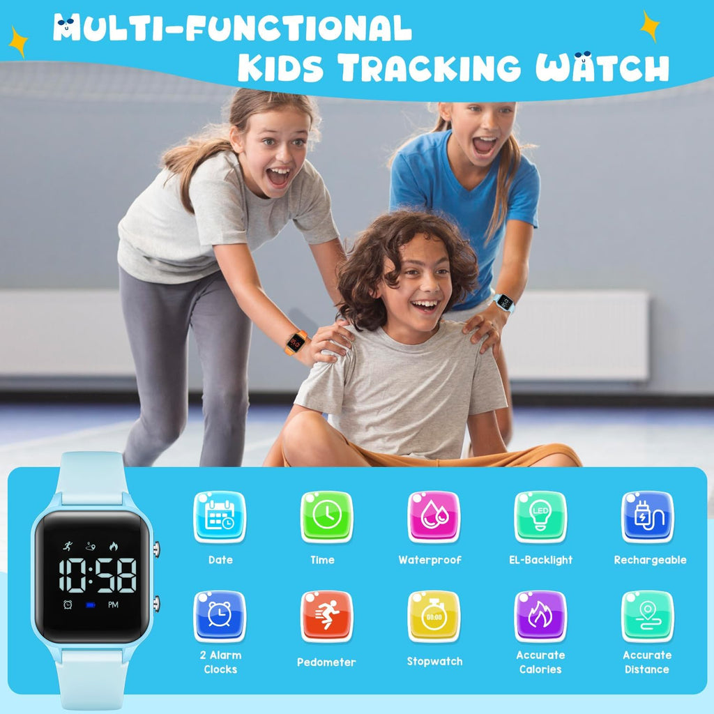 Relojes digitales para niños y niñas, reloj deportivo con rastreador de fitness, podómetro, alarmas, cronómetro, no necesita aplicación, reloj impermeable para niños, regalo para adolescentes