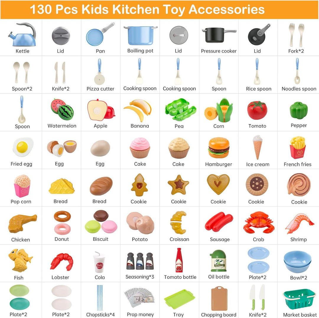 130 piezas de juego de cocina, ollas y sartenes de juego de simulac...