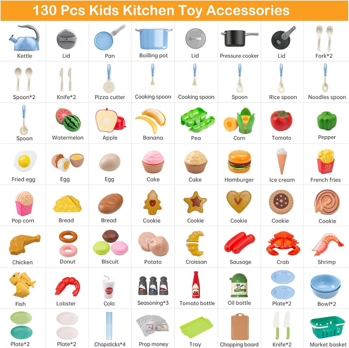 130 piezas de juego de cocina, ollas y sartenes de juego de simulac...
