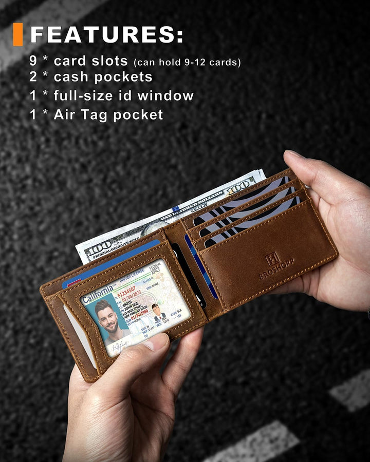 BROSHOPP Billetera Airtag para hombres, billetera bifold de cuero d...