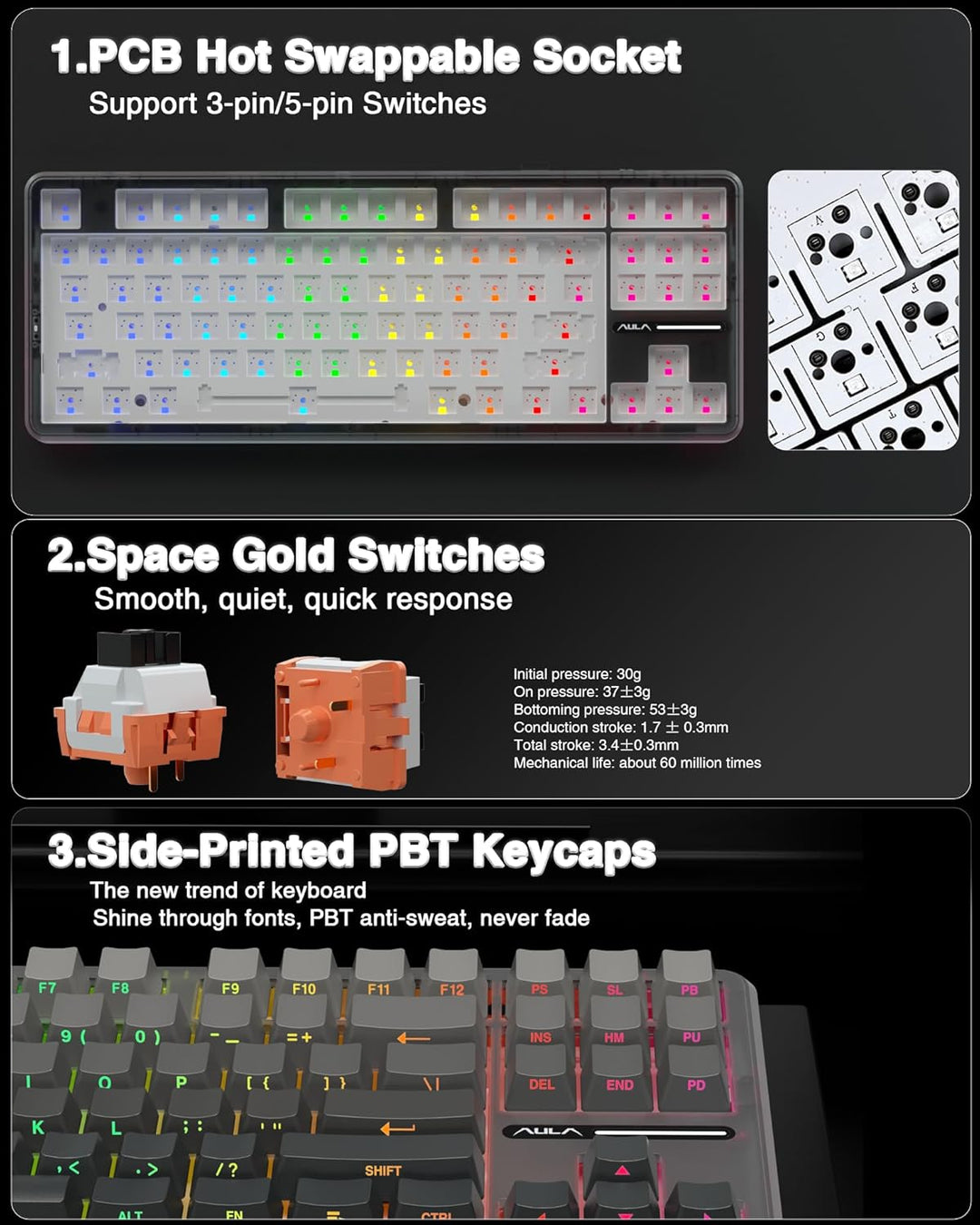 AULA F87 Pro Teclado Mecánico Inalámbrico, Teclado Personalizado In...