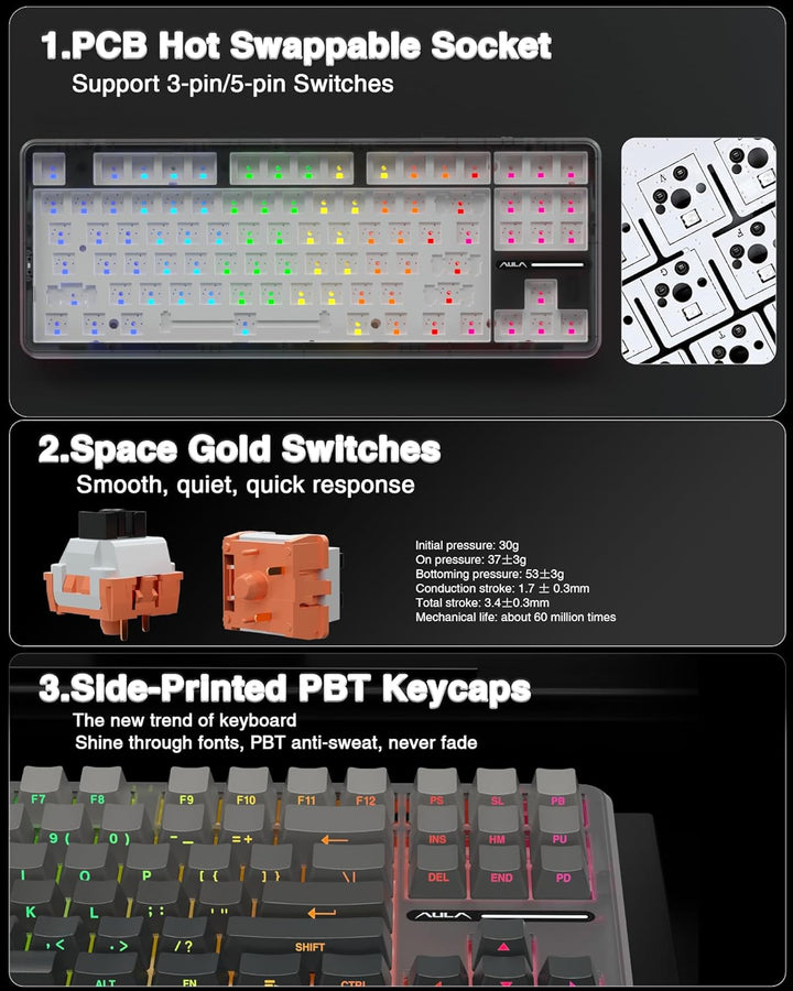 AULA F87 Pro Teclado Mecánico Inalámbrico, Teclado Personalizado In...